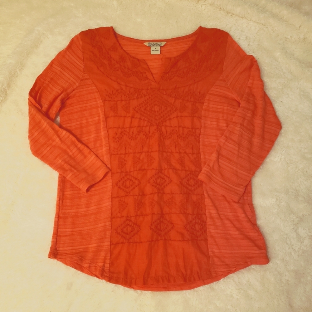 Lucky brand orange 3/4 length sleeve top, Small